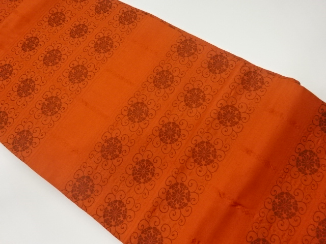 リサイクル　横段に菊唐草文様織出し名古屋帯